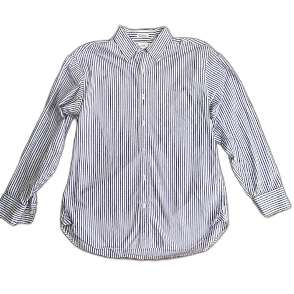 J. Crew Men's Blue White Stripe 2 Ply Cotton LS Button Front Shirt Size M